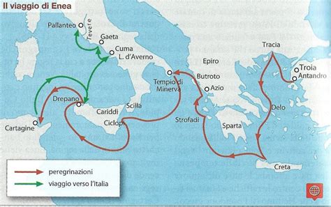 Mappa del viaggio di Enea nel Mediterraneo