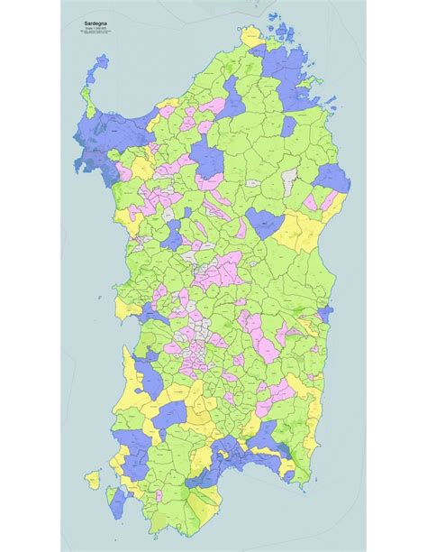 Mappa storica della Sardegna con indicazione dei comuni citati