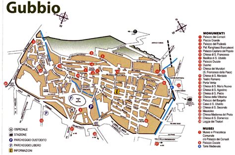 Mappa storica di Gubbio con i dintorni e i boschi
