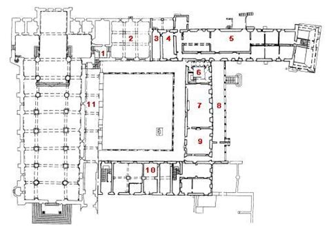 Pianta dell'Abbazia di Morimondo, evidenziando la navata centrale rettangolare