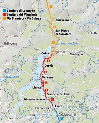 mappa generale del Sentiero del Viandante lungo il Lago di Como