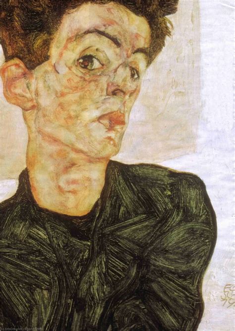 Autoritratto di Egon Schiele in stile espressionista
