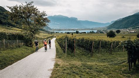 Coppia in bicicletta su strada panoramica nel Roero, con vigneti sullo sfondo