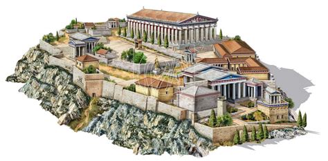 Ricostruzione ideale dell'Acropoli di Atene con i suoi templi