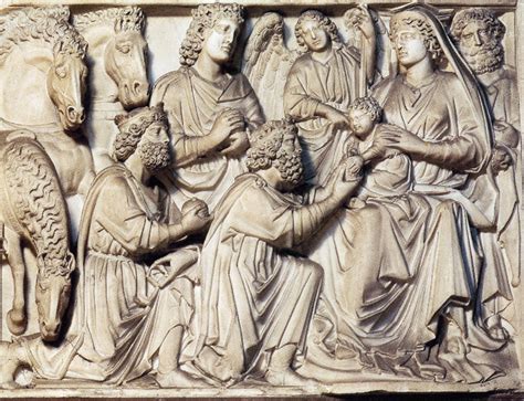 Adorazione dei Magi, particolare del Pulpito del Battistero di Pisa