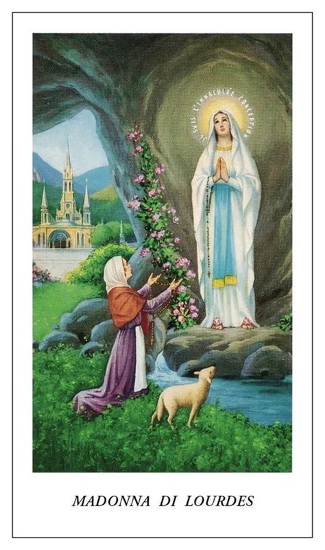 Illustrazione di Santa Bernadette Soubirous che vede la Vergine Maria a Lourdes