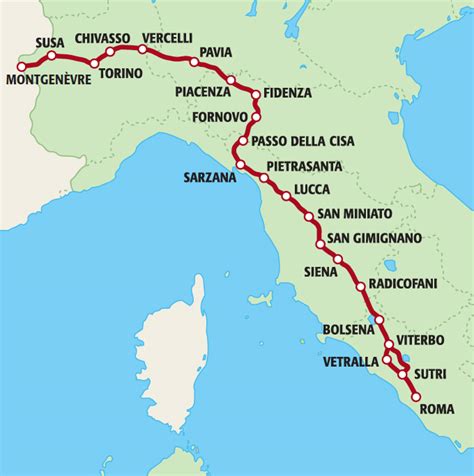 Mappa del percorso a piedi da Pavia a Lourdes attraverso la Via Francigena e Via Domitia