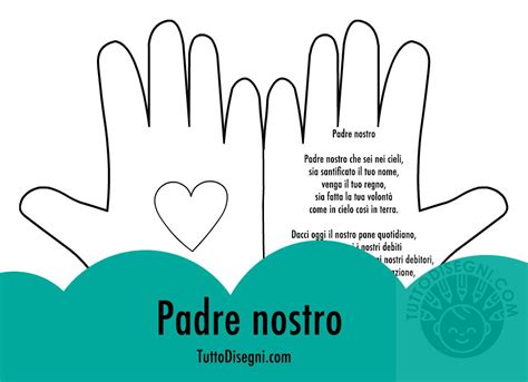 Illustrazione simbolica della preghiera del Padre Nostro, con mani giunte o elementi celesti