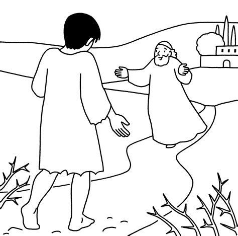 Disegno con la parabola del Figlio Prodigo da colorare