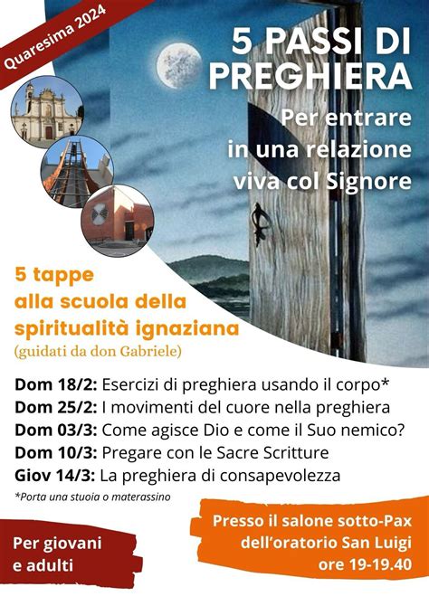 Schema grafico che illustra i quattro passi della preghiera: Prepararsi, Entrare, Stare, Uscire.