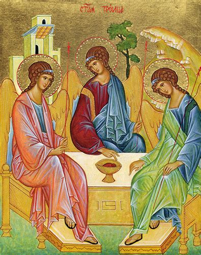 Icona della Santissima Trinità rappresentata come tre figure che si guardano reciprocamente con amore.