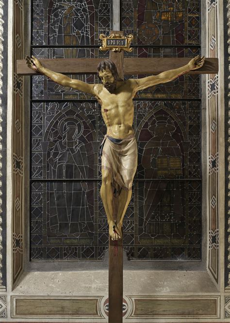 Dettaglio del Crocifisso ligneo di Donatello, con i lineamenti contratti e la bocca dischiusa
