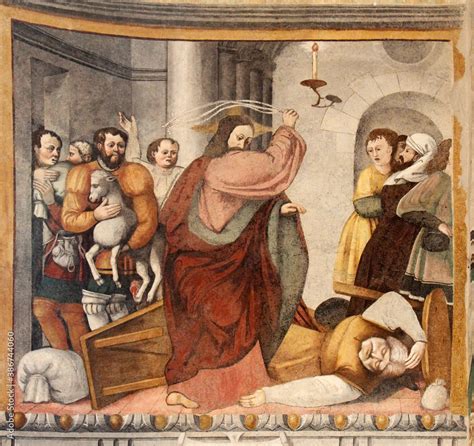 Rappresentazione artistica di Gesù che scaccia i mercanti dal tempio