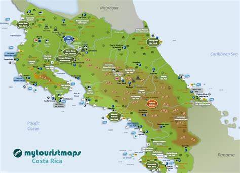 Mappa del Costa Rica con evidenziata la zona di Quepos e le aree protette