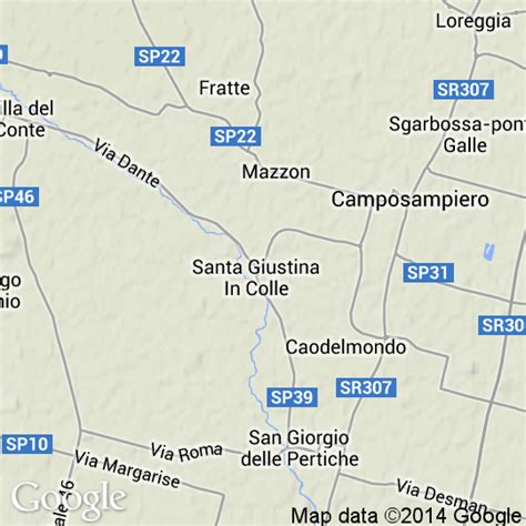 Mappa del territorio di Santa Giustina in Colle con evidenza dell'area di via San Giovanni
