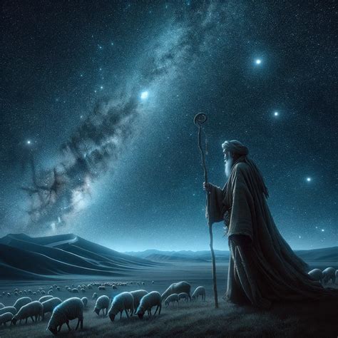 Illustrazione del pastore errante dell'Asia che parla con la luna