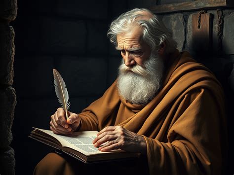 Illustrazione di Paolo che scrive ai credenti, con un'antica agorà sullo sfondo