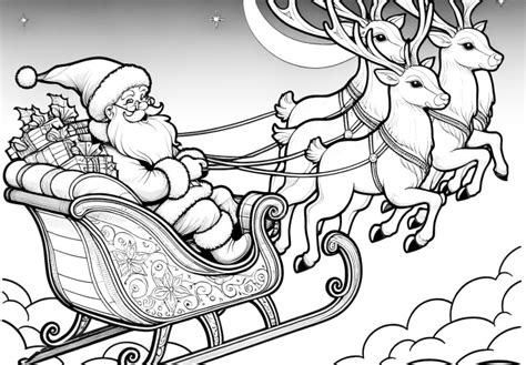 Disegno di Babbo Natale su un trattore decorato con renne, accompagnato da bambini