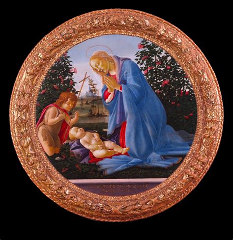 Rappresentazione del Tondo di Botticelli con Madonna, Bambino e San Giovannino in adorazione