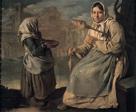 illustrazione di una donna biblica che fila la lana con conocchia e fuso