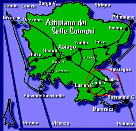 Mappa geografica dell'Altopiano dei Sette Comuni