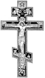 Dettaglio della croce ortodossa con simbologia