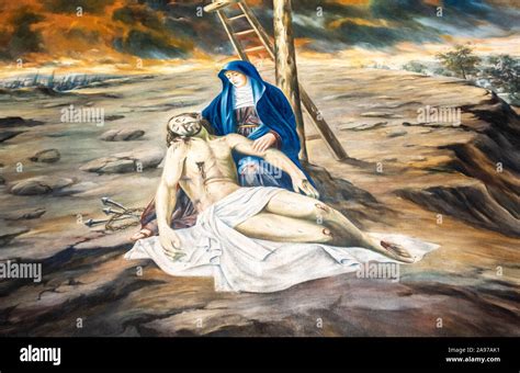 Maria che tiene tra le braccia il corpo di Gesù dopo la deposizione dalla croce (Pietà)