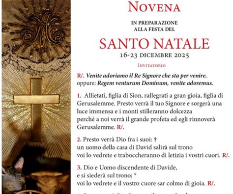 Calendario con indicazione dei giorni della Novena di Natale e degli eventi correlati.
