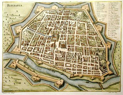 Pianta antica della città di Ferrara che evidenzia l'area della Giouecca e del Conservatorio di Santa Barbara