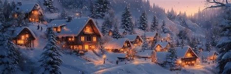 Foto di un villaggio alpino innevato durante la notte di Natale