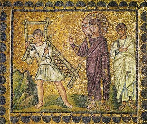 Dettaglio del mosaico: Gesù guarisce il paralitico