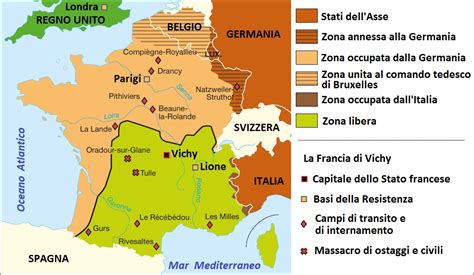 Mappa delle zone occupate in Francia durante la Seconda Guerra Mondiale