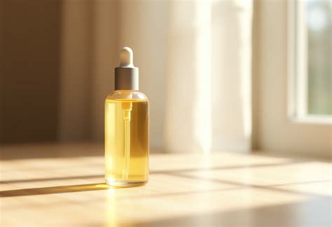 Flacone di olio cosmetico con ingredienti botanici e vitamina E