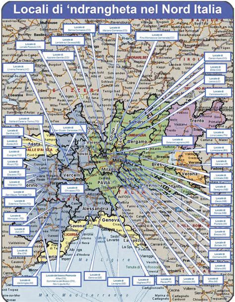 Mappa del radicamento della 'ndrangheta in Italia settentrionale