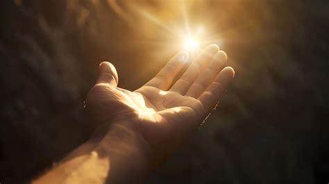 Mani aperte in gesto di benedizione con luce divina