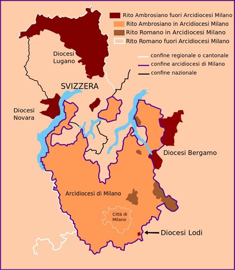 Mappa della diffusione del Rito Ambrosiano