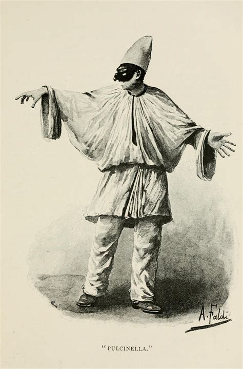 Illustrazione di Pulcinella con maschera nera e costume bianco