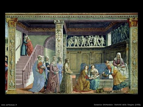 Interno lussuoso e figure nella Natività della Vergine di Ghirlandaio