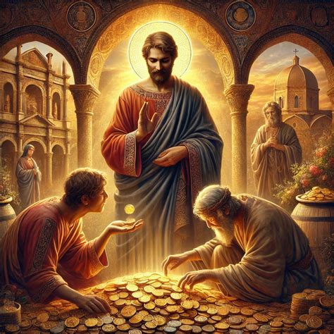 Illustrazione biblica che rappresenta il padrone che consegna i talenti ai suoi servi
