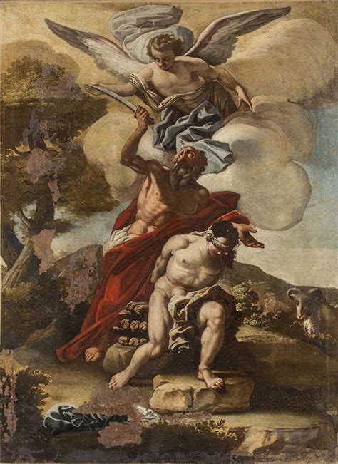 Illustrazione del sacrificio di Isacco con l'angelo che interviene