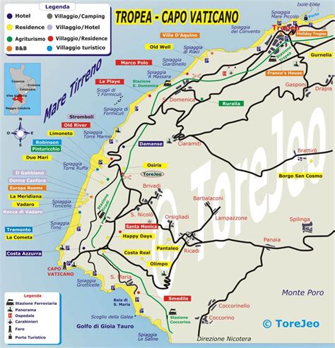 Mappa storica del centro urbano di Tropea con indicazione dei percorsi descritti da Laganà
