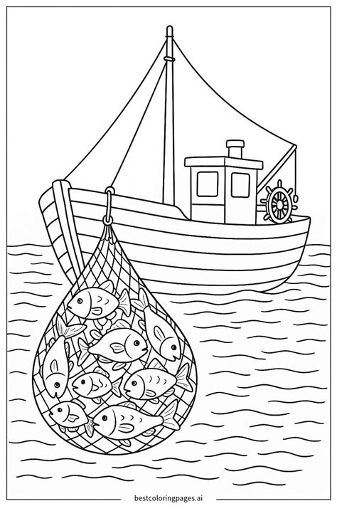 Illustrazione di una rete da pesca piena di vari pesci, simboleggiante la diversità delle persone nel Regno dei Cieli.