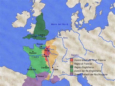 Mappa storica che mostra Inghilterra e Francia nel XII secolo, evidenziando Canterbury