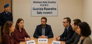 Schema concettuale che illustra il processo di giustizia riparativa e l'incontro tra vittima e colpevole