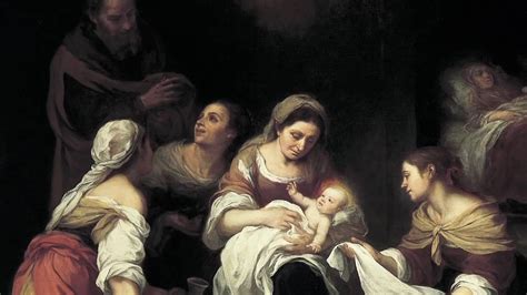 illustrazione artistica della natività di san giovanni battista con elisabetta e il neonato circondati dai parenti