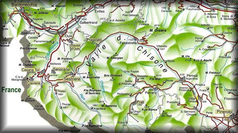 Mappa storica della Val Chisone con indicazione delle località di culto valdese