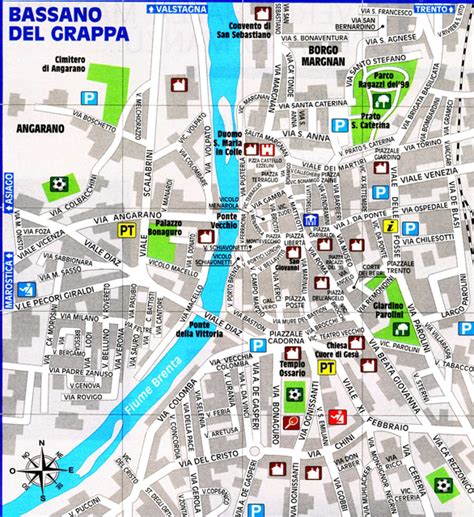 Mappa schematica delle uscite stradali e dei principali raccordi per Bassano del Grappa e Borso del Grappa