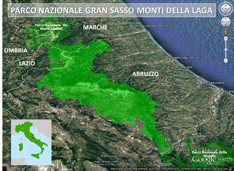 Mappa del Parco Nazionale del Gran Sasso e Monti della Laga con evidenziato il comune di Rocca Santa Maria