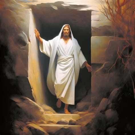 illustrazione artistica del Cristo risorto che emerge dalla tomba circondato da una luce radiosa
