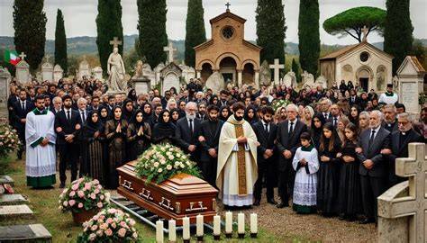 Chiesa parrocchiale durante un funerale solenne con molte persone